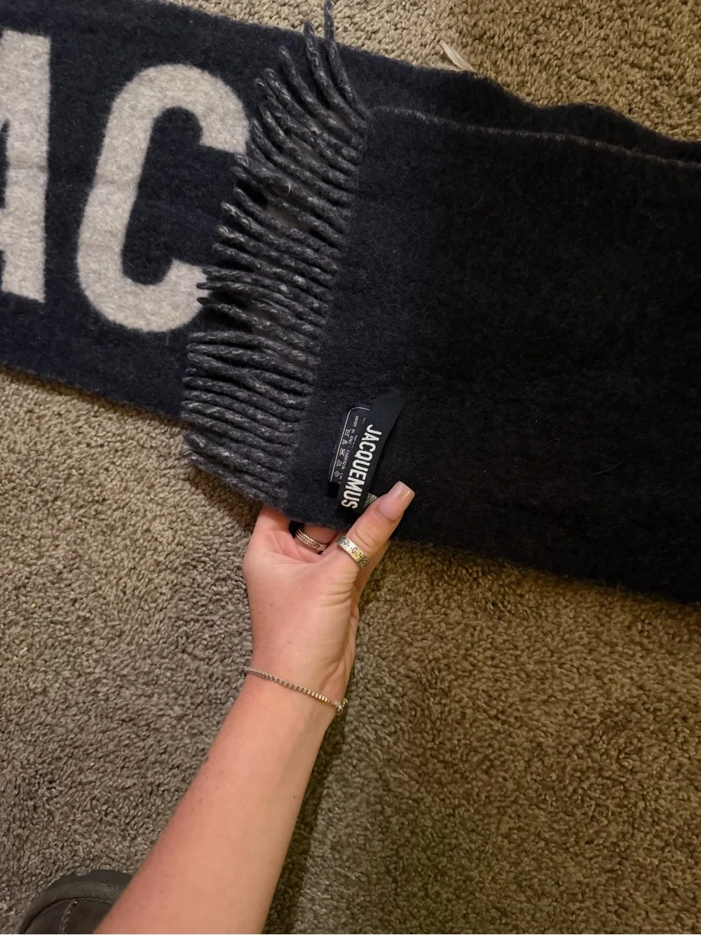 Jacquemus Navy and White Logo Scarf